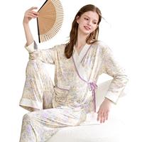 雅特茂雅特茂月子服秋冬优可丝斜开睡衣秋产后喂奶怀孕哺乳衣家居服 【软柔 优可丝】花园 M