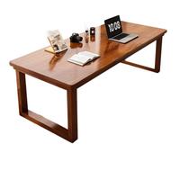 米客米家实木书桌家用现代简约办公桌电脑桌卧室学习桌小户型写字桌子 【1桌2牛角椅】胡桃色140*60cm