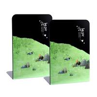 少年伴书立架文具书本收纳桌上金属书架书夹固定书本可爱儿童简易课桌分隔器 L型/绿色小满足/2片装 3305 加厚升级款-绿色小满足/2片装