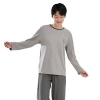 【日韩休闲 100%棉】春秋圆领男士长袖家居服套装纯棉睡衣男