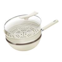 荣事达（Royalstar）陶瓷炒锅不粘锅炒菜锅家用有钛锅铁不粘燃气电磁炉通用32带蒸笼 【蒸笼款】钛陶不粘3-7人 32cm