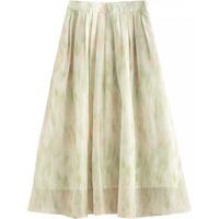 初语晕染艺术印花裙女2025春季松紧腰飘逸度假风中长半身裙 艾绿色 M