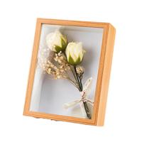 世纪开元 干花相框6寸diy材料成品中空摆台鲜花立体创意手工玫瑰花束装裱画框胡桃