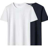 罗蒙100%棉【2件装】纯棉短袖t恤男士夏季圆领休闲纯色打底衫体恤男装 4XL 2件装（白+黑）
