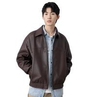 【高质环保PU面料】春秋分割翻领微阔宽松复古皮夹克外套 男款