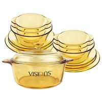 VISIONS康宁2.25L汤锅和12头耐热餐具套装 耐热玻璃锅玻璃饭碗盘子碗碟套装 VS22锅+12头耐热玻璃餐具