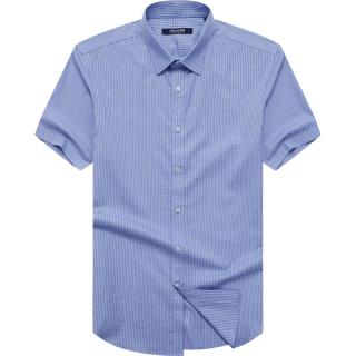 雅戈尔 短袖衬衫男格纹免烫衬衫纯棉面料抗皱平整易打理挺括有型 灰蓝