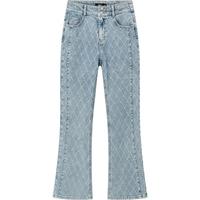 Semir森马牛仔裤女高腰长裤显腿长秋显瘦拼接喇叭裤 蓝白色调00381 27