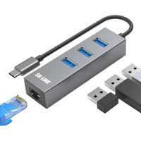 SK-LINK Type-c转USB3.0分线器千兆网口 4口HUB扩展坞集线器多接口拓展苹果Mac小米华为笔记本转接头