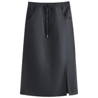 MJ STYLE工装裙女夏季2025高腰a字伞裙显瘦侧开叉美式半身裙 军绿色 M