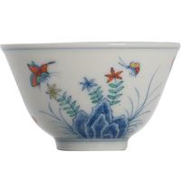 御嘉斋景德镇仿古系列手绘青花斗彩主人杯三秋杯高档 收藏级明成化斗彩三秋杯