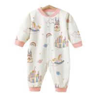 爱贝迪拉新生儿宝宝连体衣春秋款纯棉哈衣男女宝宝中开爬服初秋连体衣90码 虹堡传说 90cm