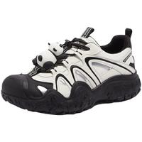 山系熊猫骆驼联名2025春夏运动休闲鞋女网面丑萌鞋厚底户外登山鞋男 米/银/黑，男款 39