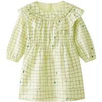安奈儿（Annil）童装女童长袖连衣裙春季 绿格花 120 