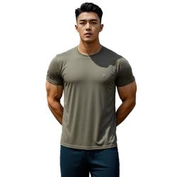 龙伟联合 夏季体能服短袖套装男式速干圆领军迷T恤户外运动透体恤气训练服 灰色单上衣