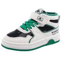 Kappa Kids卡帕儿童加绒棉鞋高帮运动鞋冬季皮面户外保暖防滑二棉板鞋 米黑 24