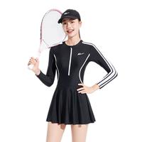 回力泳衣女速干保守训练连衣裙显瘦高级感泳衣四件套14044黑色L L(100-110斤) 黑色(三件套)