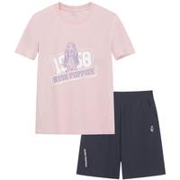 暇步士（Hush Puppies）童装儿童套装夏季女童速干短袖T恤男童运动短裤 芭蕾舞粉 140