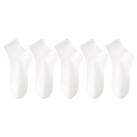 棉竹屋袜子女中短筒棉袜春夏款纯棉抗菌吸汗透气短袜女士中筒袜5双 全白色