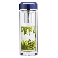 万象（WANXIANG）双层玻璃杯V312L礼盒装360ml居家办公水杯海蓝色商务便携车载茶杯 海蓝色 360ml