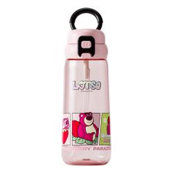 迪士尼 儿童水杯小上学运动杯tritan塑料杯子吸管杯女 草莓熊/手提 670ml