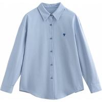 初语爱心刺绣衬衫女2025春简约百搭纯色打底上衣纯棉衬衣 天蓝色 S