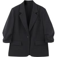 太平鸟【通勤系列】欧若风柔光系列防晒凉感四面弹力通勤西装外套 黑色 M 160