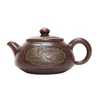 此时此刻 广西钦州坭兴陶壶茶壶泡茶壶 卢纪祖年年有余壶纯手工壶手刻茶具茶器