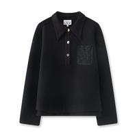 丽丽 LILY【2025春季】松弛感假两件POLO领蕾丝拼接口袋落肩长袖套头卫衣女