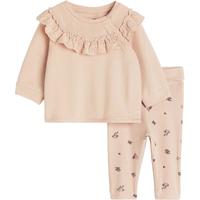 H&M童装女婴套装2件式春季柔软印花上衣长裤套装1167835 灰粉色/花朵 66 48