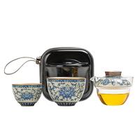 金镶玉旅行茶具 户外出差汝窑便携泡茶手抓壶功夫茶具套装 缠枝莲快客