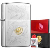 ZIPPO打火机之宝防风煤油 锻纱镀铬-秋水含睛 男士 含油套装
