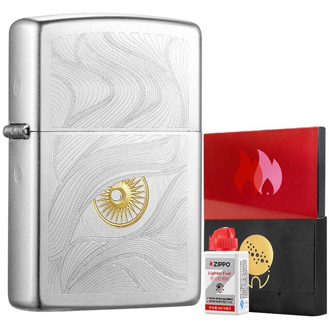 移动端、京东百亿补贴：ZIPPO 打火机之宝防风煤油 锻纱镀铬-秋水含睛  男士 含油套装