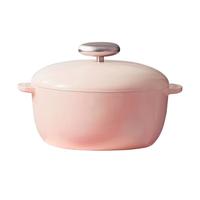 VELOSAN琅锅锅铸铁锅焖焗锅辅食锅煲汤锅炖锅大容量微压锅燃气电磁炉 鹅卵石珐琅锅粉色 24cm 3.4L