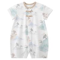 婴儿连体衣夏装男女宝短袖薄款哈衣爬服夏季外出服新中式宝宝衣服
