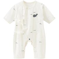 乖奇熊宝宝纯棉连体衣夏季七分袖睡衣婴儿哈衣无骨空调服新生儿和尚服 奶白/夏日悠然 66cm