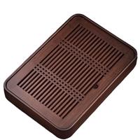 尚言坊小型茶盘家用沥水托盘茶具茶台一人用简易竹制圆形蓄水干泡茶盘 11【大】竹制-胡桃色福和盛水