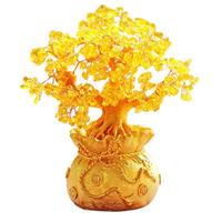 匠心绽放黄水晶摇钱树招财摆件家居客厅电视酒柜装饰配底座配五帝钱坠大号 发财树+五帝钱吊坠 +底座 高22cm