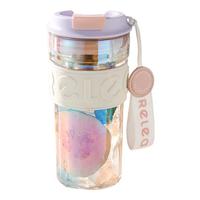 物生物（RELEA）玻璃杯水杯女高颜值高硼硅玻璃耐高温花茶杯夏季大容量茶水分离杯 烟纱紫【热销】 550ml