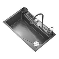 JOMOW304不锈钢数显飞雨瀑布厨房水槽大单槽5MM加厚蜂窝洗菜盆一体盆 80*45数显飞雨/升级款(带刀架)