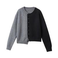 【时尚撞色设计】针织开衫女春装圆领单排扣长袖打底毛衣内搭上衣