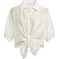 红袖雪纺衬衫夏季2024女装交叉系带翻领垂感高级法式设计绝美上衣 米白004 S