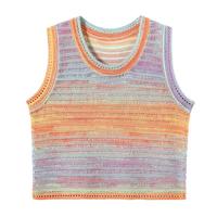 BASIC HOUSE/百家好彩色条纹针织衫2024夏季无袖镂空女小衫 橘色 L