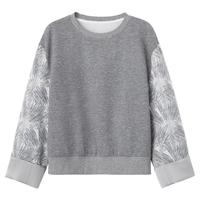 BASIC HOUSE/百家好国风提花卫衣女2024秋季撞色拼接长袖上衣O 灰色 L