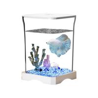 燕之雁 桌面斗鱼缸 微景观鱼缸 迷你水族箱 三色LED灯+造景+盖+托盘