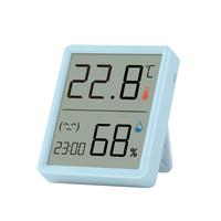 得力(deli)室内电子温湿度计/表办公家用壁挂桌面婴儿房儿童办公用品 带时间+表情显示LE517 轻薄高清屏-蓝