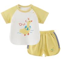 乖奇熊男女宝宝短袖短裤套装夏季薄款婴儿卡通可爱夏装休闲两件套外出服 黄色/泡泡小鸭 80 80cm