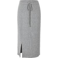 红袖奥莱冬季女装坑条肌理开叉直筒半身裙 浅灰052 S