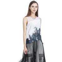 sdeer圣迪奥女装文艺圆领水墨晕染拼接无袖衬衫S21280604