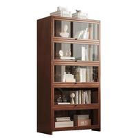 林之语实木防尘书架落地一体靠墙置物架家用客厅储物收纳柜书柜落地带门 【全实木翻盖门】五层40cm原木